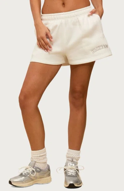 Edikted Fleece Logo Sweat Shorts In White