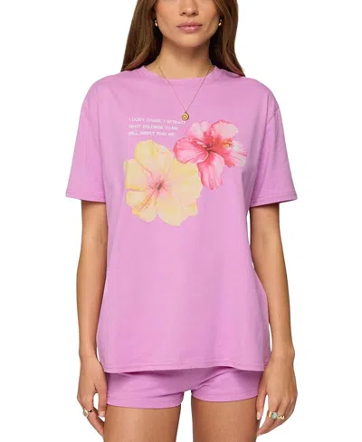 Edikted Fleur Hibiscus Graphic T-shirt In Purple