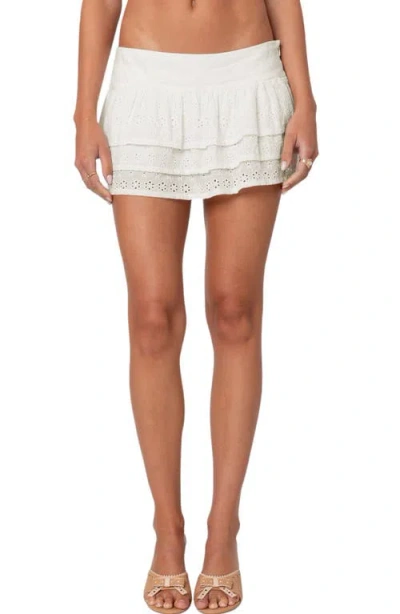 Edikted Fleur Low Rise Tiered Eyelet Miniskort In White
