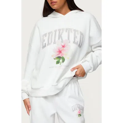 Edikted Fleura Logo Cotton Blend Hoodie In White