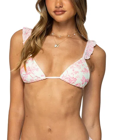 EDIKTED FLORAL RUFFLE TRIANGLE BIKINI TOP