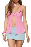 Edikted Sequin Chiffon Split Front Top