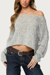 Edikted Florentina Off The Shoulder Crop Sweater In Gray
