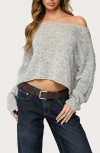 Edikted Florentina Off The Shoulder Crop Sweater In Gray