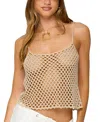 Edikted Florenza Open Crochet Tank Top In Brown