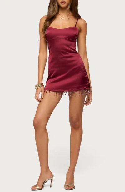 Edikted Floria Fringe Satin Effect Minidress In Burgundy