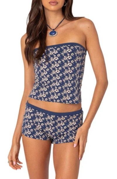 Edikted Flower Power Stretch Cotton Tube Top In Blue
