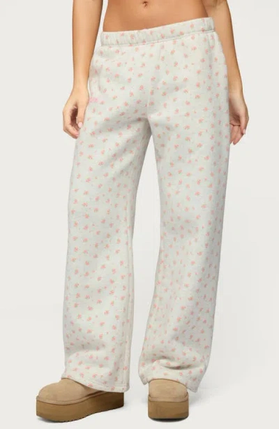 Edikted Flower Power Wide Leg Sweatpants In White