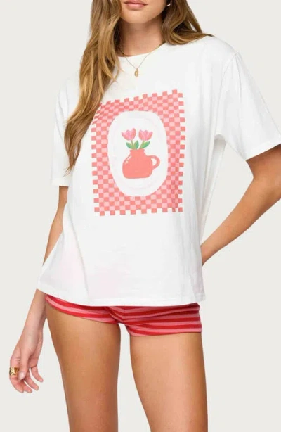 Edikted Flower Vase Oversize Graphic T-shirt In Neutral