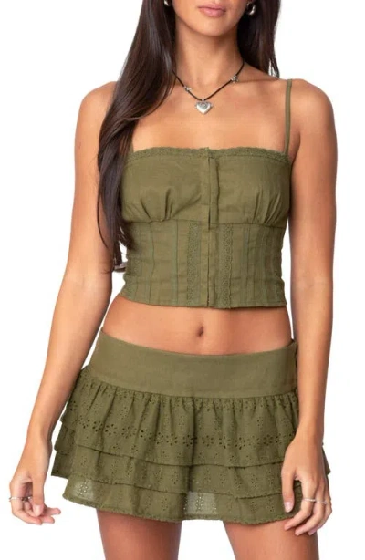 Edikted Fluer Linen Look Tank Top In Olive