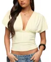 Edikted Flutter Plunging V Neck Top In Neutral