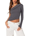 Edikted Foldover One-shoulder Asymmetric Top In Dark Gray
