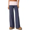 Edikted Foldover Contrast Wide Leg Pants In Navy