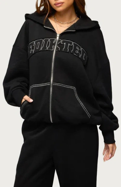 Edikted Forever Logo Appliqué Zip Hoodie In Black