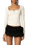 Edikted Fragile Square Neck Top In Cream
