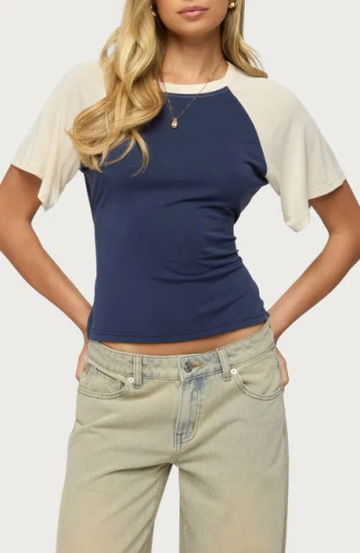 Edikted Fraise Contrast Back Tie Raglan T-shirt In Blue