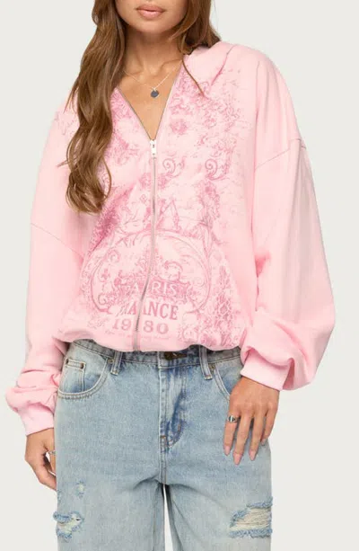 Edikted France 1980 Graphic Full Zip Hoodie In Pink