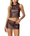 Edikted Frances Backless Faux Leather Crop Top In Brown