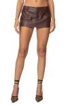 Edikted Frances Low Rise Faux Leather Miniskort In Brown