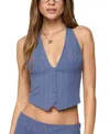 Edikted Frankey Pinstripe Button Up Halter Top In Blue