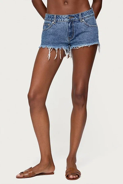 Edikted Frayed Vintage Washed Denim Shorts In Blue, Women's At Urban Outfitters