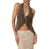 Edikted Freda Open Back Chiffon Top In Olive