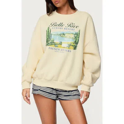Edikted French Riviera Oversized Graphic Sweatshirt In Yellow
