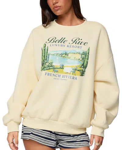Edikted French Riviera Oversized Graphic Sweatshirt In Yellow