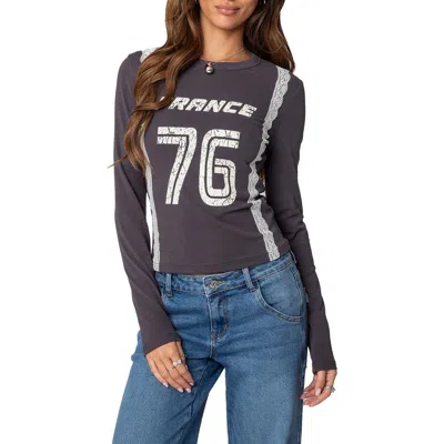 Edikted Frenchy Long Sleeve Cotton Graphic T-shirt In Dark-gray