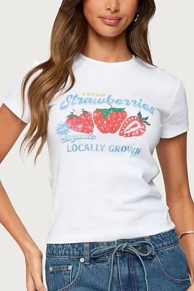 Edikted Fresh Strawberries Graphic T Shirt Top In White, Women's At Urban Outfitters