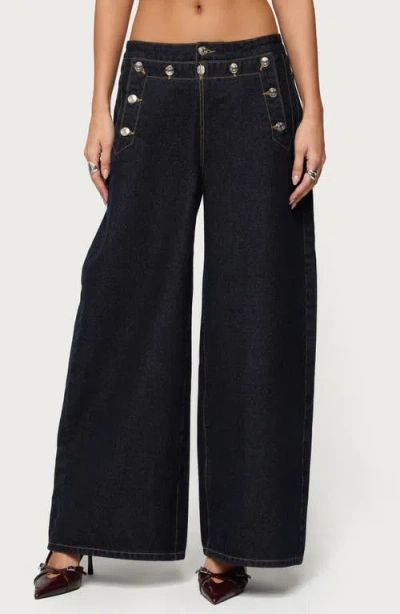 Edikted Frida Button Yoke Low Rise Wide Leg Jeans In Black