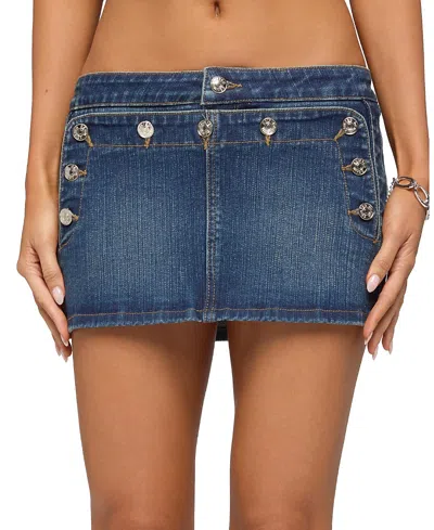 Edikted Fridie Buttoned Denim Mini Skort In Blue
