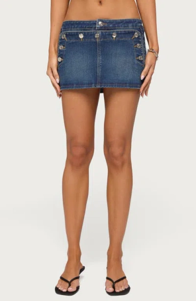 Edikted Fridie Buttoned Denim Mini Skort In Blue