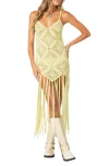 Edikted Fringe Open Knit Minidress In Yellow