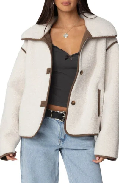 Edikted Frost Oversized Shearling Jacket In Beige