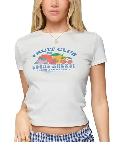 Edikted Fruit Club Graphic T Shirt In White