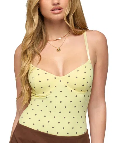 Edikted Gabriana Polka Dot Underwire Bodysuit In Yellow
