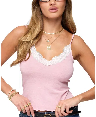 Edikted Gabrietta Lacey Tank Top In Pink