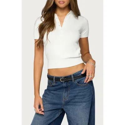 Edikted Gaela Collared Knit Henley Top In White