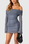 Edikted Gala Foldover Off The Shoulder Long Sleeve Mesh Minidress