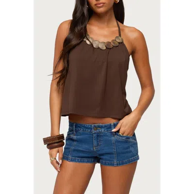 Edikted Gale Wood Disc Halter Top In Brown