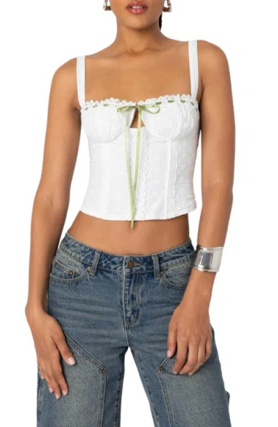 Edikted Garden Girl Eyelet Lace Corset Top In White