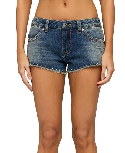 Edikted Gaya Studded Low Rise Denim Shorts In Blue