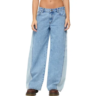 Edikted Genna Contrast Panel Low Rise Wide Leg Jeans In Blue