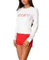 Edikted Get Lucky Long Sleeve Stretch Cotton T-shirt In White