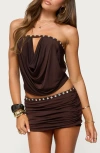 Edikted Giana Iridescent Button Keyhole Strapless Top In Brown
