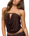 Edikted Giana Iridescent Button Keyhole Strapless Top In Brown