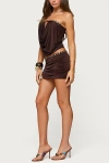 Edikted Giana Iridescent Button Keyhole Strapless Top In Brown