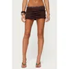 Edikted Giana Pearly Button Low Rise Miniskirt In Brown