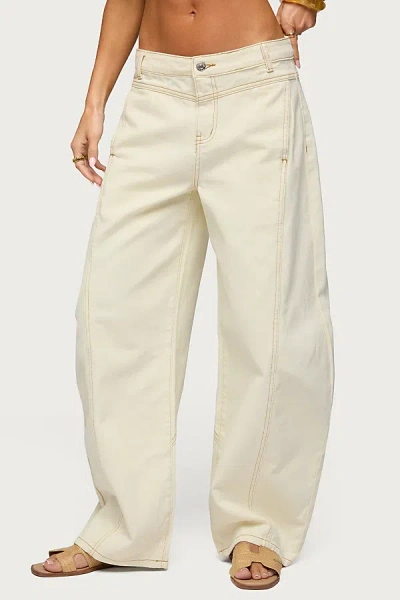 Edikted Gili Contrast Stitch Low Rise Pants In White